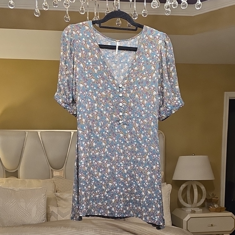 Free People Green and Purple Floral Mini Dress - Picture 3 of 13